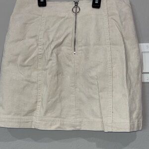 Forever 21 Cream Corduroy Mini Skirt with Front Ring Zip